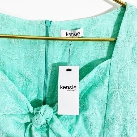 Kensie Girl NWT Medium Mint Green Floral Embroidered Puff Sleeve A Line Dress - Picture 6 of 9